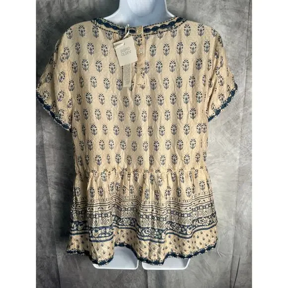 Sigrid Olsen Women’s Medium Boho Floral Block Print Cotton Peasant Top NWT - Picture 3 of 5
